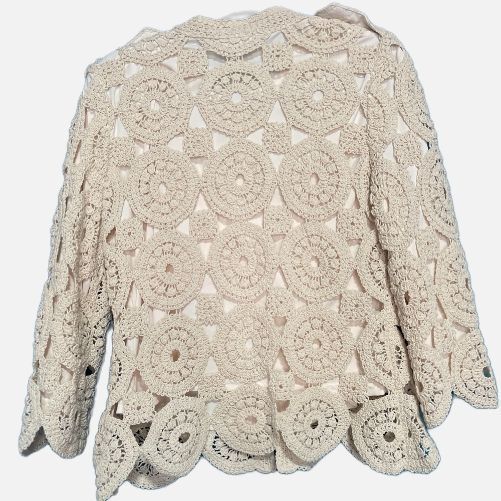 Boston proper Crochet Three Quarter Sleeve Jacket creme neutral size M - Picture 5 of 7